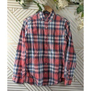 J. CREW Men's Geniune Indian Madres Quality Woven Shirt Red Plaid Size Small